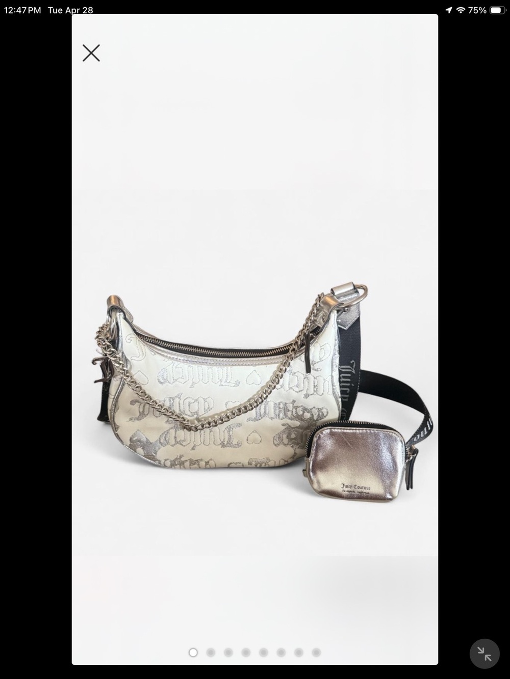 Juicy Couture Metallic Cream Logo Shoulder Bag with Coin Pouch
